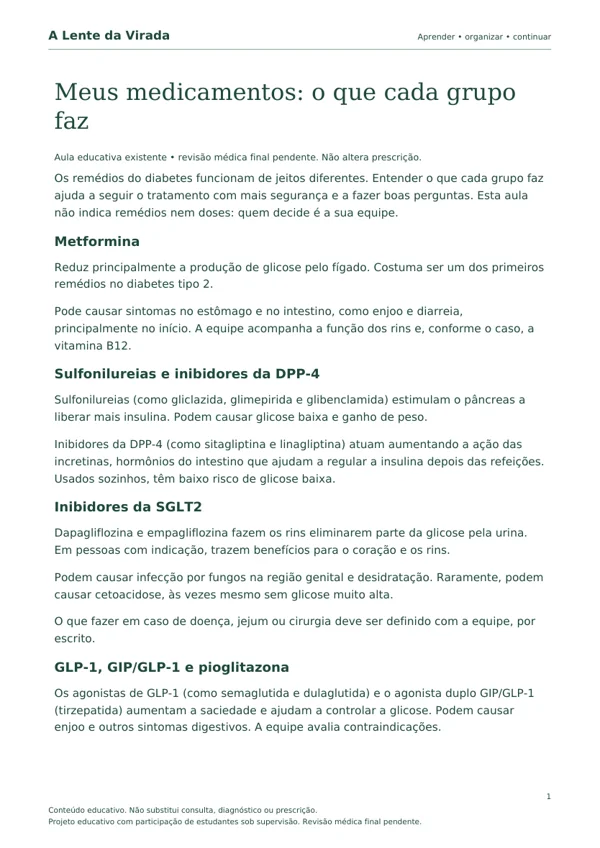 Primeira página do PDF Meus medicamentos: o que cada grupo faz