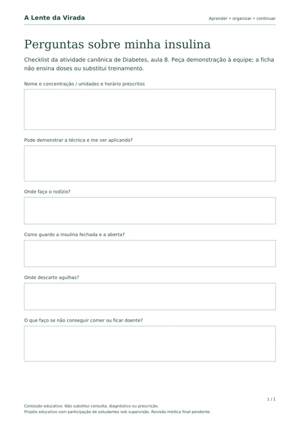 Primeira página do PDF Perguntas sobre minha insulina