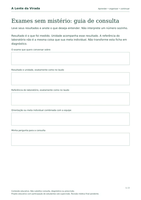 Primeira página do PDF Exames sem mistério: guia de consulta