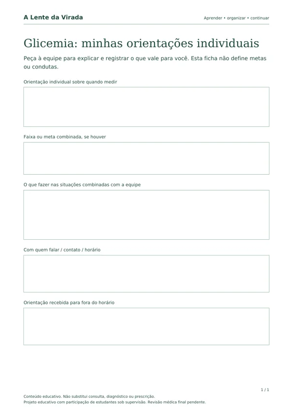 Primeira página do PDF Glicemia: minhas orientações individuais