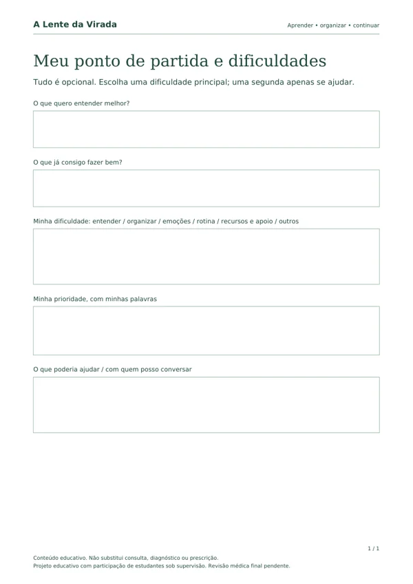 Primeira página do PDF Meu ponto de partida e dificuldades
