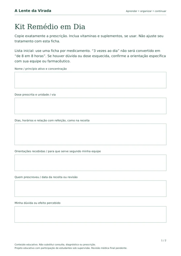 Primeira página do PDF Kit Remédio em Dia