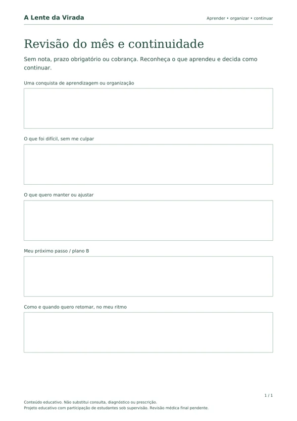 Primeira página do PDF Revisão do mês e continuidade